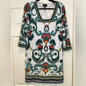 Multi color long sleeve dress by Landry. Size 10. Stretchy material. Like new.